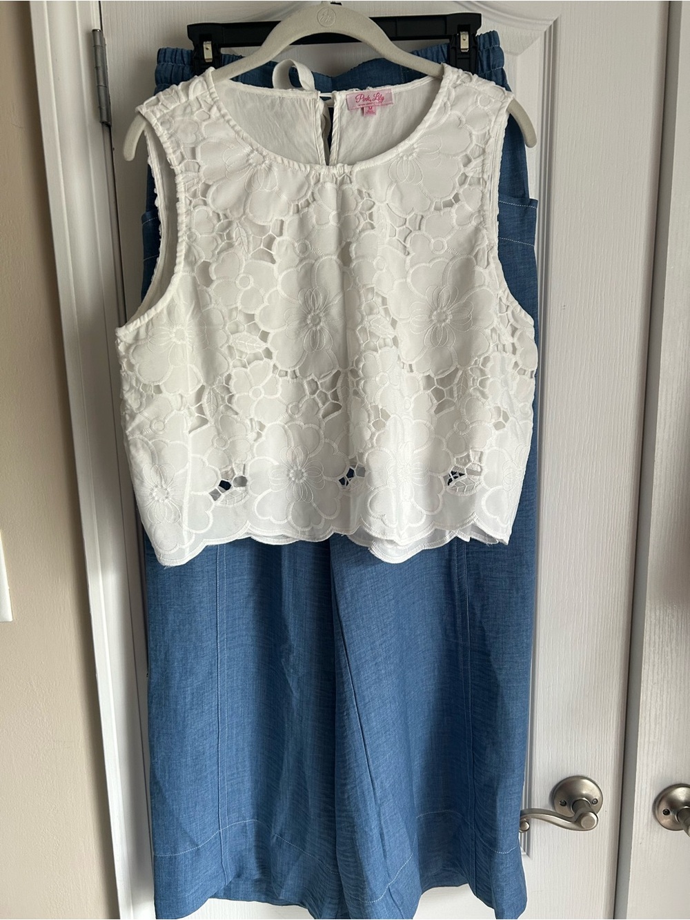 Pink Lily White Floral Embroidered Sleeveless Top